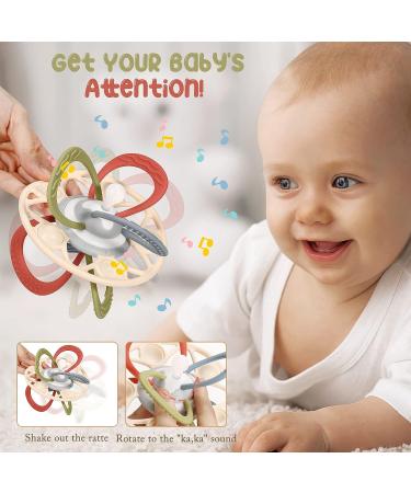 Zooawa Baby Teether - BPA-Free Silicone Sensory Toy for Teething Relief | Rattles & Chew Toy for 3-6 Months+ - Easy-to-Hold Beige - Buy Online on GoSupps.com