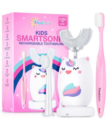 Kids Toothbrushes U Shape, Kids Automatic Toothbrush, Toddler Toothbrush U Shaped, U Toothbrush Kids, Auto Toothbrush, Rechargeable Electric Brush Age 2+, Children's U-Shaped Toothbrush (Unicorn) Pink Unicorn