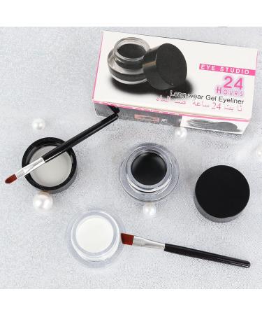 Erinde Black White Gel Eyeliner Set | Waterproof High Pigment Long Lasting Smudge-Proof Cream Gel Eyeliner with 2 Makeup Brushes | Makeup Gift Kit 02 - Buy Online on GoSupps.com