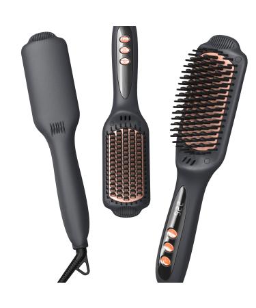 LANDOT Hair Straightener Brush Negative Ion Heated Straightening Brush for Smooth, Frizz-Free Hair Enhanced Ionic Straightening Brush