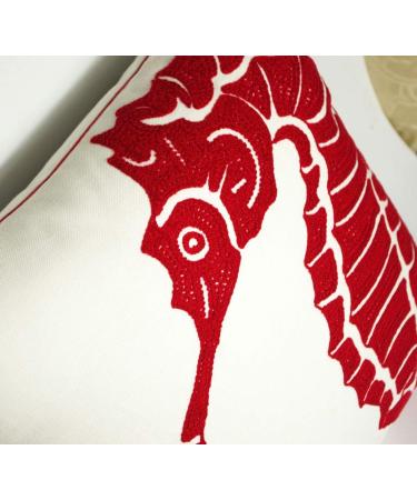 DECOPOW Embroidered Nautical Decor Pillow Cover - Red Seahorse Design | 18 Inches Canvas Pillow Cover for Nautical Style Decor - Buy Online on GoSupps.com