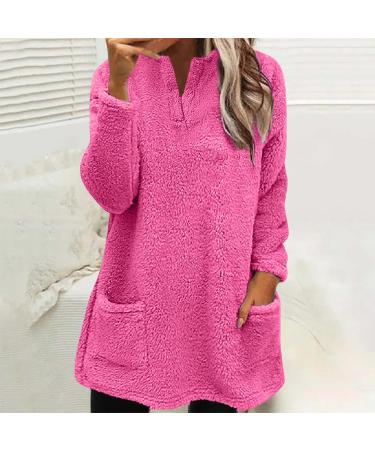 AMhomely Women's Plus Size Double Fleece Hooded Jumper - Soft Teddy Fleece Hoodies with Pocket for Winter - Lightweight Lounge Tops - Hot Pink XXL - Buy Online on GoSupps.com