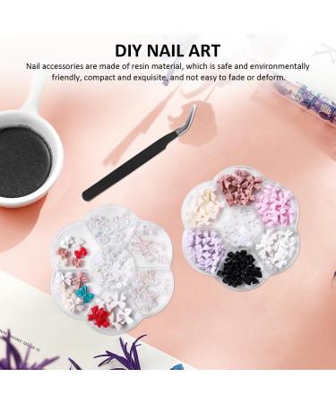 2 Boxes of Nail Art Decorations and 1 Piece of Black Tweezers Nail Jewelry Set DIY Nail Art Bow Nail Decoration Nail Art Accessories - Buy Online on GoSupps.com