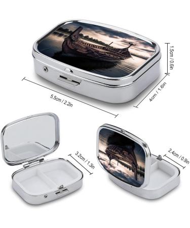 Vikings Boat Print Pill Box | 2 Compartment Portable Medicine Organizer | Decorative Metal Pill Case for Pocket & Purse - International Shipping - Buy Online on GoSupps.com
