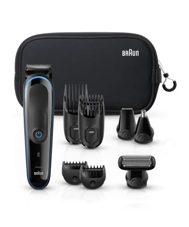 Braun Hair Clippers for Men, 9-in-1 Beard, Ear & Nose Trimmer, Body Grooming Kit, Cordless & Rechargeable with Gillette ProGlide Razor, Black/Blue, 9 Piece Set MGK3980