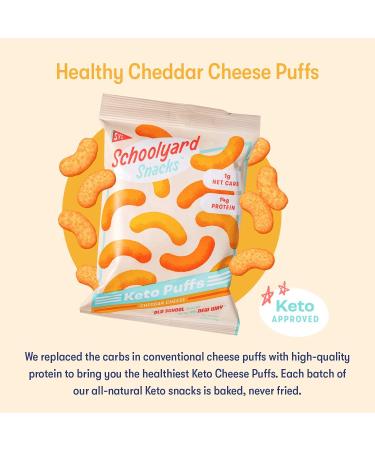 Schoolyard Snacks Low Carb Keto Cheese Puffs - Cheddar Cheese High Protein Snacks | Gluten & Grain-Free Healthy Keto Chips | 12 Bags - Buy Online on GoSupps.com