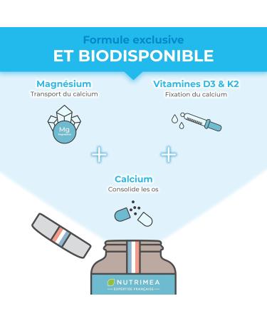 Calcium Magnesium and Vitamins D3 & K2 - Bone Health Complex - Strengthens Bones and Muscles - Supports Bone Density - 90 Vegan Capsules - Nutrimea - Made in France - Buy Online on GoSupps.com