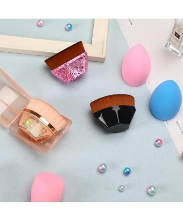 2 Pack Flat Top Kabuki Foundation Brush Set with Makeup Sponges - Pink Gold and Black - Buy Online on GoSupps.com