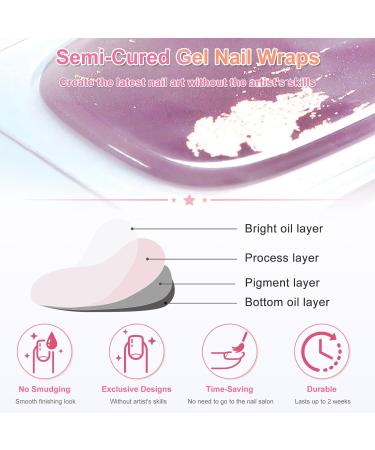 Semi Cured Gel Nail Wraps 22Pcs Pink Glitter Gel Nail Polish Strips Self-Adhesive Gel Nail Stickers Salon-Quality French Manicure Stickers with Soft Glossy Gel Finish Easy to Apply & Remove Sparkle Pink - Buy Online on GoSupps.com