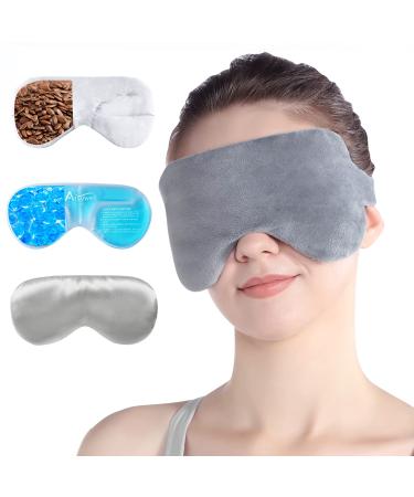 Atsuwell Eye Compress Moist Heat and Cold Therapy Sleep Eye Mask for Dry Eyes, Stye, Puffy, Migraine, Fatigue Relief, Multipurpose Eye Pillow Microwavable with Bonus Gel Pad and Silky Insert Gray