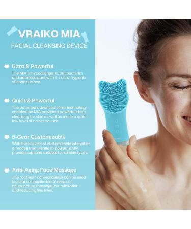 Vraiko Mia Facial Cleaning Brush - Waterproof Rechargeable Silicone Brush with Adjustable Vibration for Deep Cleaning & Gentle Peeling - Sky Blue - Buy Online on GoSupps.com