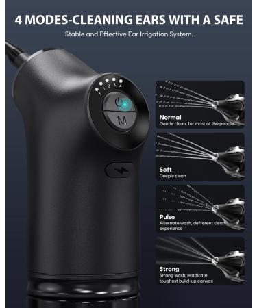 Qimic Water Powered Ear Wax Removal Kit | Electric Irrigation Flushing, 4 Pressure Settings | USB Rechargeable Black - Buy Online on GoSupps.com