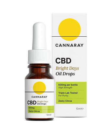 Cannaray CBD Oil Drops Bright Days 500mg Zesty Citrus | Strong High Strength 5% CBD | Vegan THC-Free & GMO-Free (10ml)