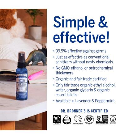 Dr. Bronner's Organic Lavender Hand Sanitizer Spray 2oz 2-Pack - Cleanses, Sanitizes & Moisturizes without Harsh Chemicals - Buy Online on GoSupps.com