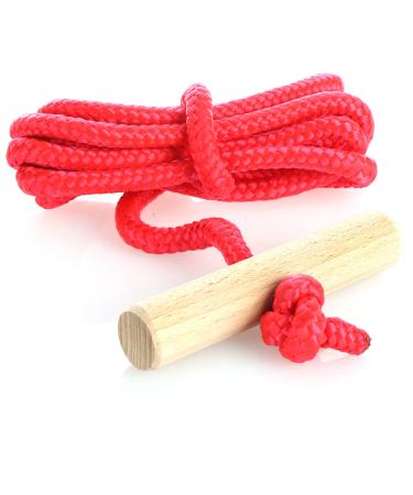 Com-Four Premium sledline with wooden handle extra strong toboggan accessories train rope for sled made in Germany!1 piece 180cm - red