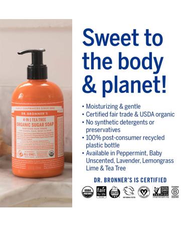 Dr. Bronner's Organic Sugar Soap Variety Pack (12 oz) - Lavender, Peppermint, Tea Tree & Lemongrass - 4-in-1 Soap for Hands, Body, Face & Hair - Organic Oils, Sugar & Shikakai Powder - Cleanses, Moisturizes & Nourishes - Buy Online on GoSupps.com