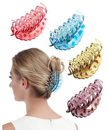 Fiyace Double Hold Hair Clips - Ideal Hair Clips for Women with Thick or Thin Hair - 3.15 Inch Double Claw Hair Clip- Perfect for Any Hairstyle! (4PCS)