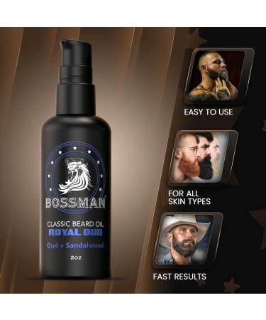 Bossman 2oz Natural Beard Oil - Jojoba Argan & Avocado Oil | Royal Oud Scent | Premium Grooming for Beards - Buy Online on GoSupps.com