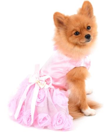 PAIDEFUL Luxury Pet Wedding Dress for Small Dog Girls | Rose Flower Lace Tutu Skirt with Silky Bow | Birthday Party Dog Clothes in Pink - Size XL - Buy Online on GoSupps.com