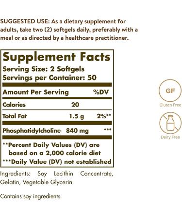 Solgar Phosphatidyl Choline 100 Softgels - Brain & Liver Support Supplement - Buy Online on GoSupps.com