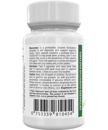BiOptimizers MassZymes 3.0 - Powerful Digestive Enzyme Supplement with AstraZyme | 30 Capsules - Buy Online on GoSupps.com