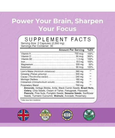 Strength & Spices Memory Booster and Focus Supplement with Ginkgo Biloba and 22 Super Ingredients Plant-Based Brain Supplement for Memory Clarity and Alertness 1000mg 60 Capsules - Buy Online on GoSupps.com