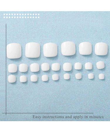 Melayous 48Pcs Black White Short Press On Toenails Set | Glossy Square False Toe Nails for Women & Girls | Full Cover Artificial Toenails with Glue - 2 Packs - Buy Online on GoSupps.com