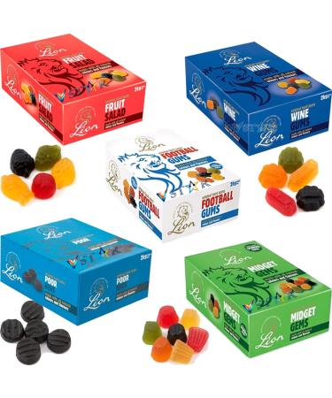 Pick Any 2 Lion 2Kg Boxes You Choose The Ones You Want Midget Gems Football Gums Wine Gums Licorice Gums Fruit Salad and Poor Bens