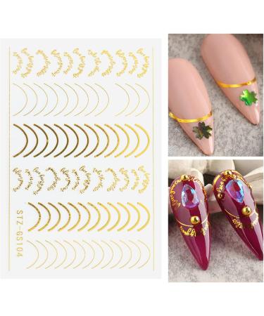 French Metallic Line Nail Art Stickers Decals 8 Sheet Self-Adhesive Rose Gold Metal Curve Stripe Design Manicure Tips Nail Decoration for Women Girls - Buy Online on GoSupps.com