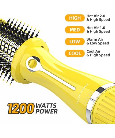 Dual Voltage WIZCHARK Hot Air Brush Volumizer & Ionic Blow Dryer - Perfect for Straight & Curly Hair Travel-Friendly Oval Blowout Brush 110V-240V | Best Salon Results in Yellow - Buy Online on GoSupps.com