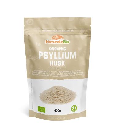Organic Psyllium Husk - 99% Purity - 400g. Pure & Natural Psyllium Seed Husks Produced in India. High in Fibre to be Mixed with Water Beverages & Juices Vegetarian & Vegan. NaturaleBio 400 g (Pack of 1)