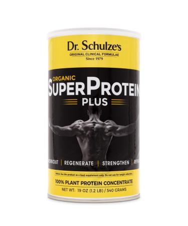 Dr. Schulze’s | SuperProtein Plus | 100% Plant Protein Concentrate | Organic Powder Mix | Vitamin B-12 & Spirulina | Dietary Supplement | Build Strong Muscle | Enhance Workout Recovery | 19 Oz.