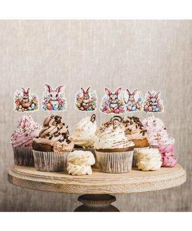 24 PCS Easter Cupcake Topper Easter Cake Decorations with Rabbit Bunny Eggs Basket Carrot Flower for Spring Decor Baby Shower Easter Party Decorations Supplies - Buy Online on GoSupps.com
