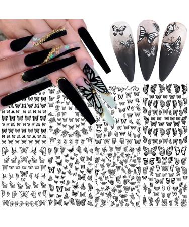 Butterfly Nail Art Stickers Decal Nail Art Supplies Butterflies Nail Art Adhesive Decals Black Retro Butterfly Design 3D Nail Foil Butterfly Designer Nail Sticker for Acrylic Nails Decoration 8 Sheets Butterfly a
