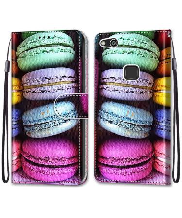 Nadoli mobile phone case leather for huawei p10 lite colorful painted sandwich cake carrying cake map compartment magnetic stand protective cover wall pocket leather bag pocket case huawei p10 lite sandwich cake