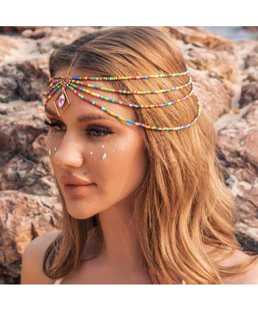 Boho Beaded Layered Head Chain - Colorful Beach Headpiece for Women and Girls - Buy Online on GoSupps.com