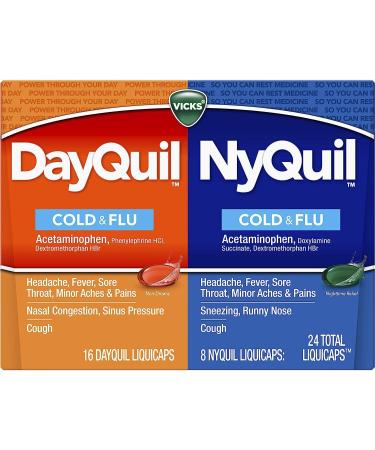 Vicks DayQuil & NyQuil Combo Pack Cold & Flu Medicine - 24 Count - Powerful Relief for Headache, Fever, Sore Throat & Cough - Daytime & Nighttime Formula - Buy Online on GoSupps.com