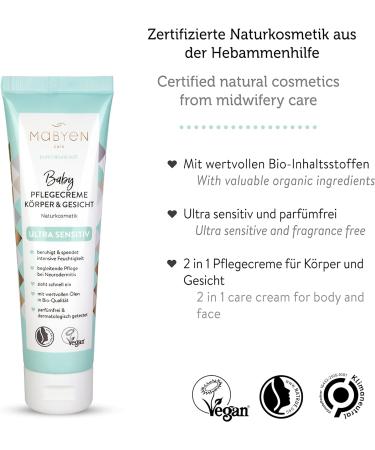 Mabyen Baby Care Cream 100ml | Natural Vegan Moisturizer for Body & Face | Perfume-Free Certified Safe for Children - Buy Online on GoSupps.com