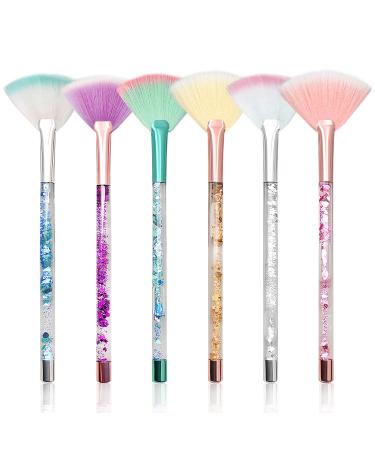 Facial Fan Brush Set with Pouch (Colorful) 6-Piece Colorful Fan Brush Set for Facial Masks with Glitter Quicksand Handles