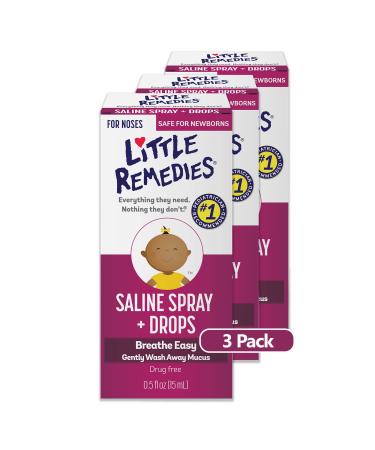 Little Remedies Saline Spray and Drops, Safe for Newborns, 0.5 fl oz, 3 Pack 0.5 Fl Oz (Pack of 3)
