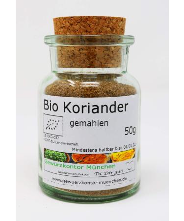 Organic ground coriander 50g in a glass Gew rzkontor Munich