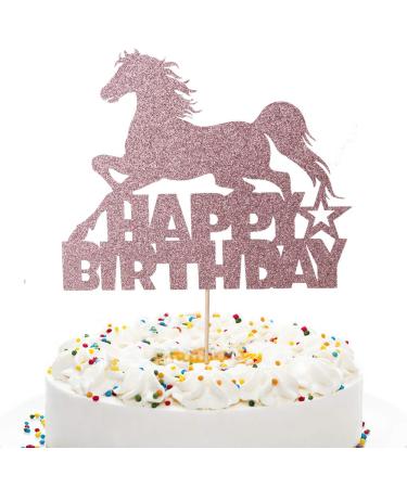 Anxdh unicorn happy birthday cake topper rose gold glitter horse birthday party decoration