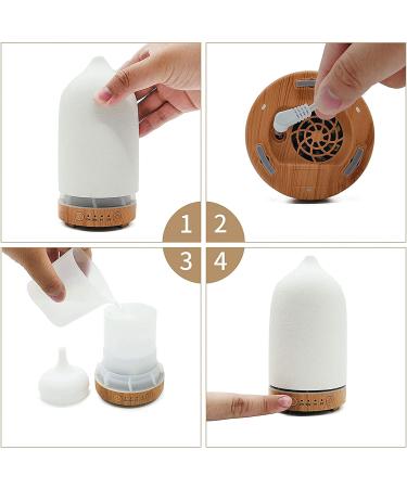 Essential Oil Diffuser Humidifier 100ML - Aromatherapy Ceramic Diffuser Wood Grain with 7-Color Night Light for Home Office Decor - A-White Wood Grain - Buy Online on GoSupps.com