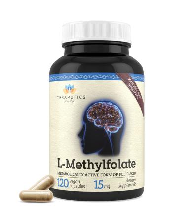 Teraputics L-Methylfolate 15mg | 120 Vegan Capsules | Premium | 5-MTHF Active Methyl Folate Supplement for Mood Homocysteine Methylation  Non-GMO Gluten-Free, No Fillers - Folic Acid Brain Support