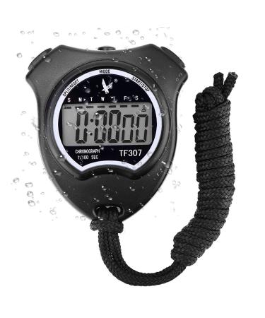 Digital sports stopwatch timer handheld chronograph digital watches stopwatch with alarm clock/calendar for swimming football shockproof sports stopwatches for coaching referee equipment black - Buy Online on GoSupps.com