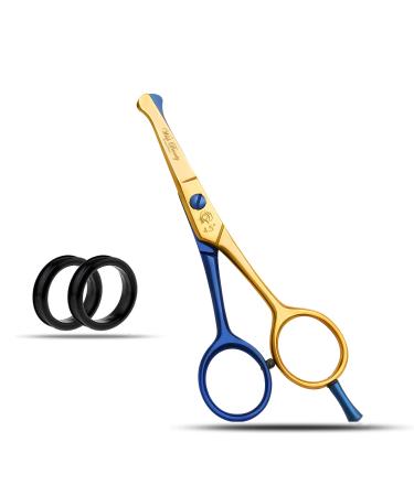 wishbeauty Hairdressing Scissors Kids Safety Round Tips and Curved Hair Scissors Children Haircut Scissors Hair Trimming Scissors Professional Salon Barber Scissors for Baby (Gold & Blue 4.5") Gold & Blue 4.5" scissors