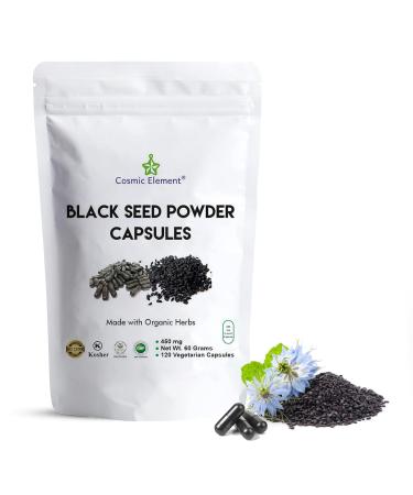 Cosmic Element 100% Pure Black Seed Powder Capsules Organic - Vegan Nigella Sativa 450mg Black Cumin Seeds per Serving for Health - 120 Capsules 120 Count (Pack of 1)
