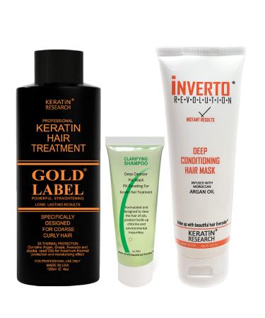 GOLD LABEL Brazilian Keratin Blowout Hair Treatment Super Enhanced Winning Formula All Hair Types & Colors Incl Blondes  Bleached  Coarse  Curly  Black African  Dominican Brazilian (120 ML KIT)