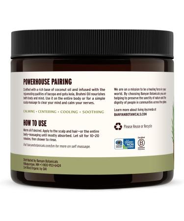 Banyan Botanicals Brahmi Oil - Organic Ayurvedic Coconut Massage Oil with Gotu Kola & Bacopa | Calming & Relaxing Non-GMO Abhyanga Oil - 14.5 oz - Buy Online on GoSupps.com