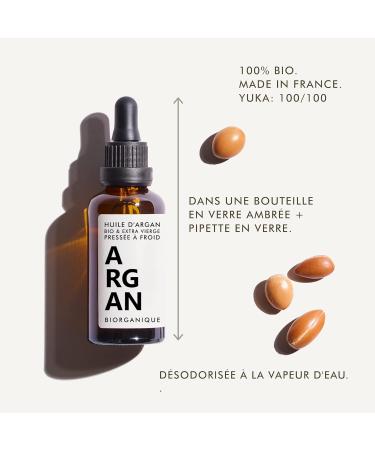 Argan Oil 100% Organic Pure and Natural - 50 ml - Deodorized with water vapor - Care for Hair Body Skin Nails - Buy Online on GoSupps.com